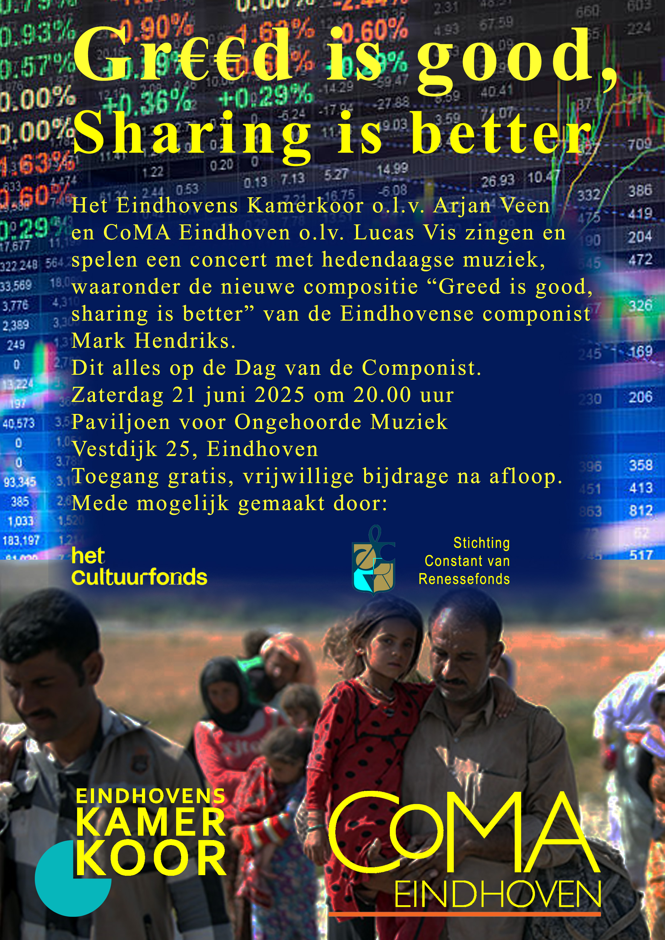 Flyer "Greed is good, sharing is better" kan even niet getoond worden.